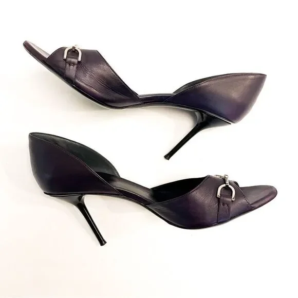 🍋 Gucci • Purple Leather Horsebit D’Orsay Peep Toe Heels w/Dust Bag Size 41EU